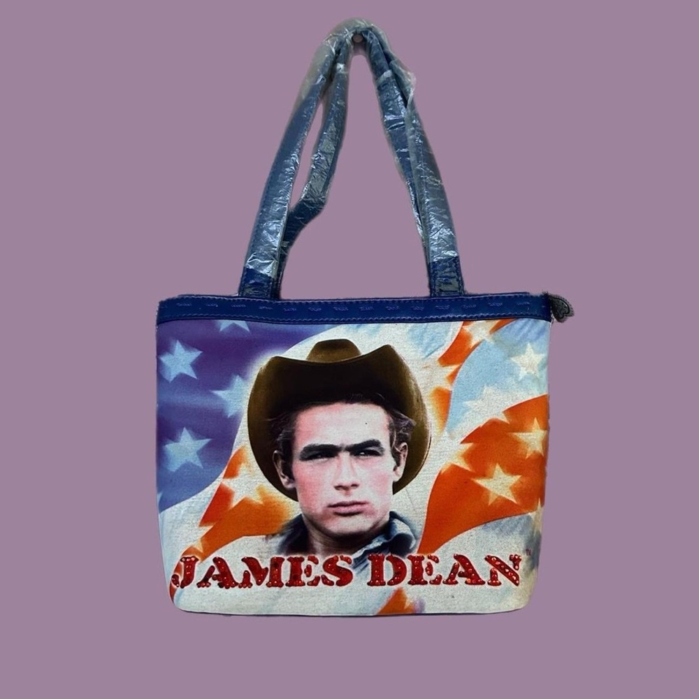 Vintage-Style Graphic Tote Bag in Blue and Red